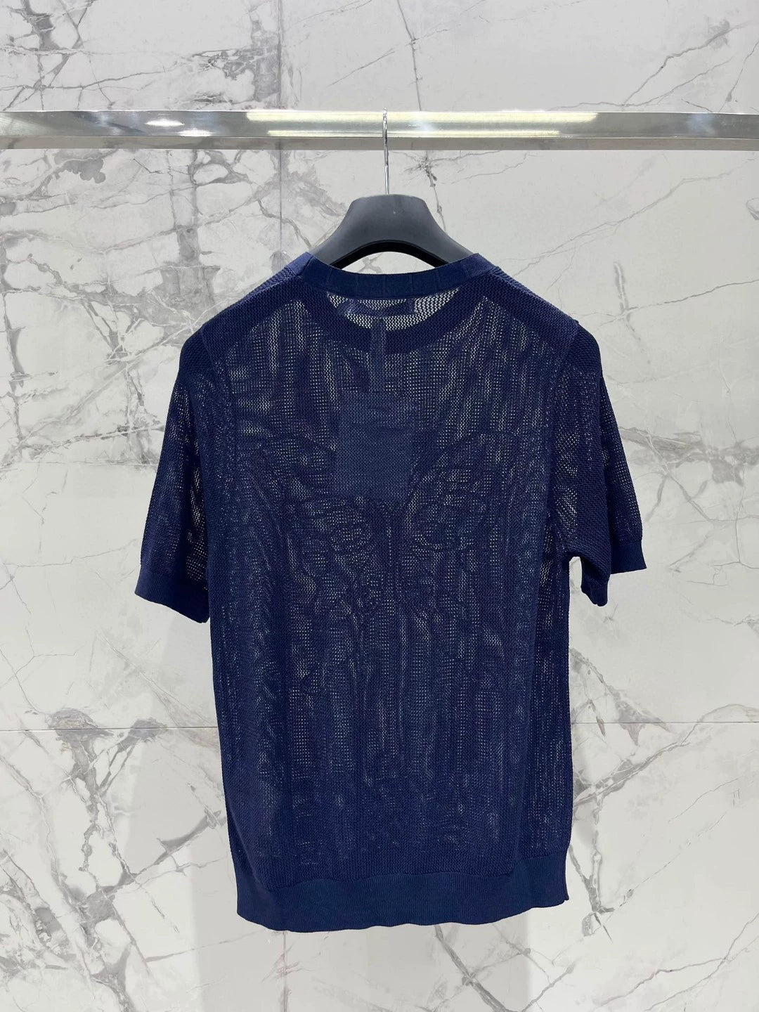 D 25 New Mesh Bee Embroidery Big Butterfly Concealed Breathable Short Sleeve Knit Top