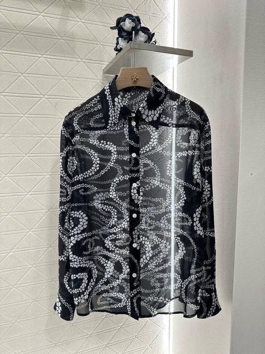 C 25 Printed Lapel Shirt（Black，Pink，Orange）