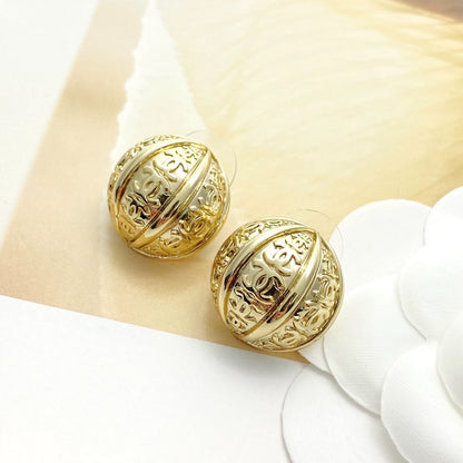 C 25 Vintage Metal Double C Half Ball Stud Earrings