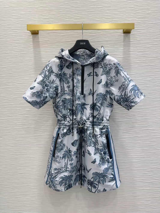 D 25 Printed Hooded Short Sleeve Dress