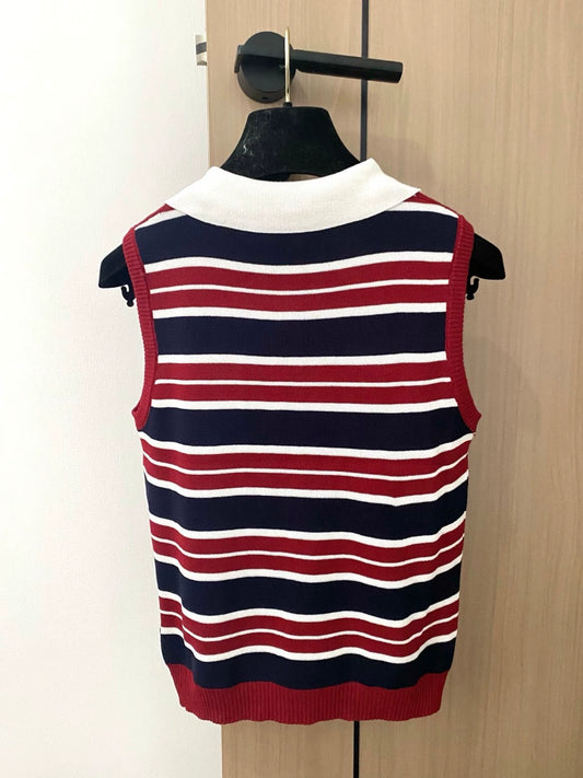 M 25 New Logo Clashing Stripes Lapel Sleeveless Knit Tank Top