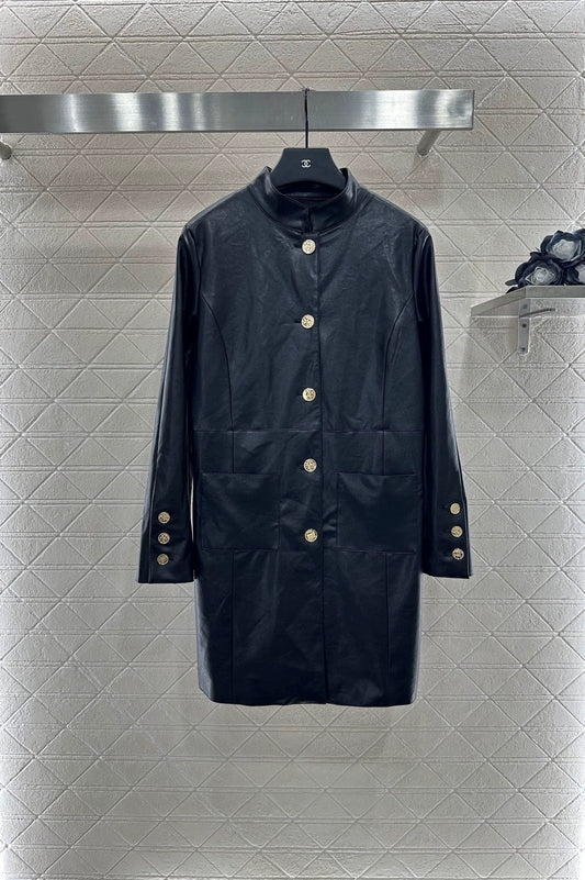 C 25 Mid-length leather trench coat.