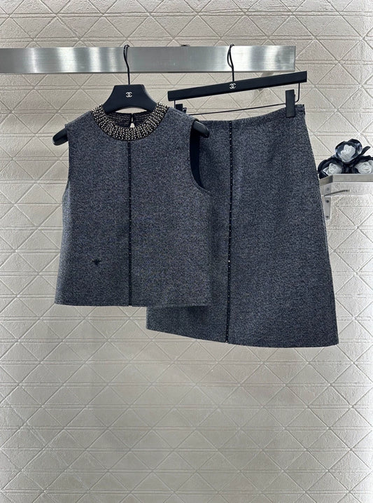 Di 25 Beaded Sleeveless Vest + Skirt Set