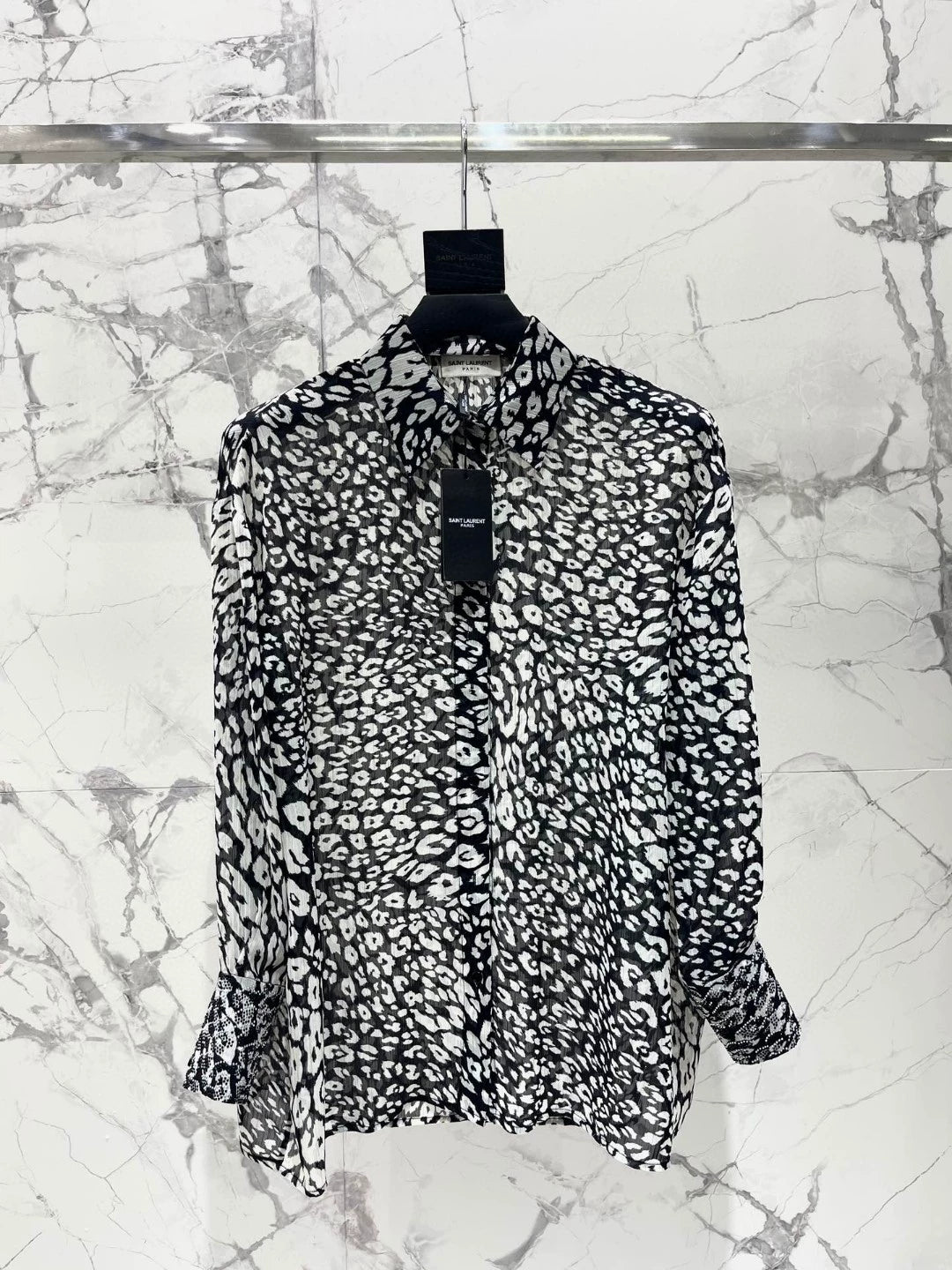 Y 25 New Leopard Print Lightweight Slightly Transparent Lapel Long Sleeve Shirt