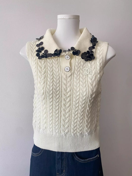 C 25 Black Sequin Embellished Turtleneck Vest