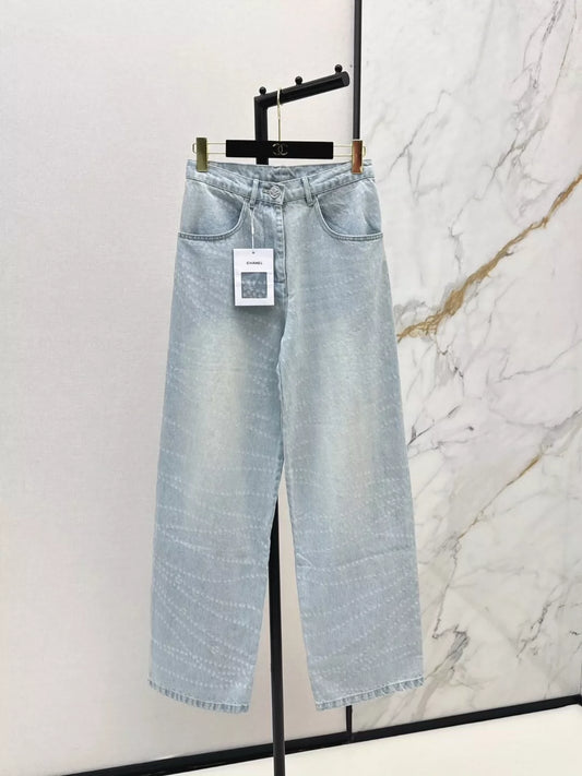 C 25 Latest Style Pearl Chain Wide Leg Jeans
