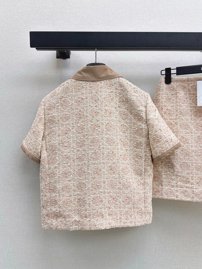 D 25 Early Autumn New Lapel Short Sleeve Braided Jacket + Skirt Set