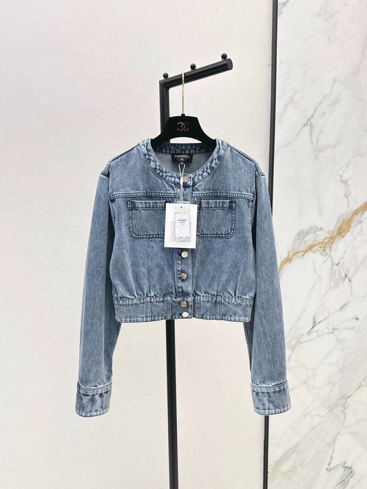 C 25 new round-neck denim jacket and trousers set