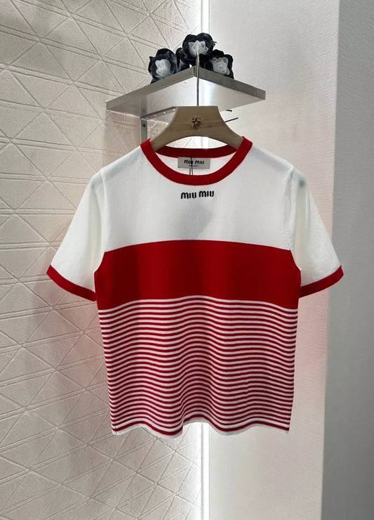 M 25 Summer New Striped Knit Short Sleeve Top