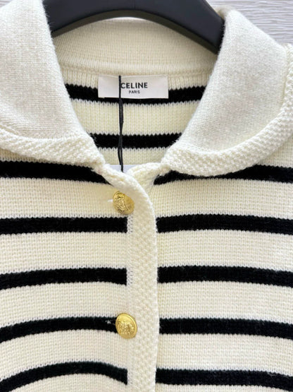 ce 25 Early Autumn New Striped Lapel Long Sleeve Cardigan