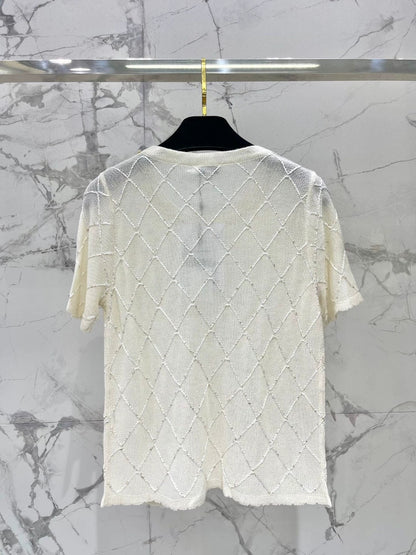 2025 Spring and Summer New Three-Dimensional Diamond Knitted Short Sleeves