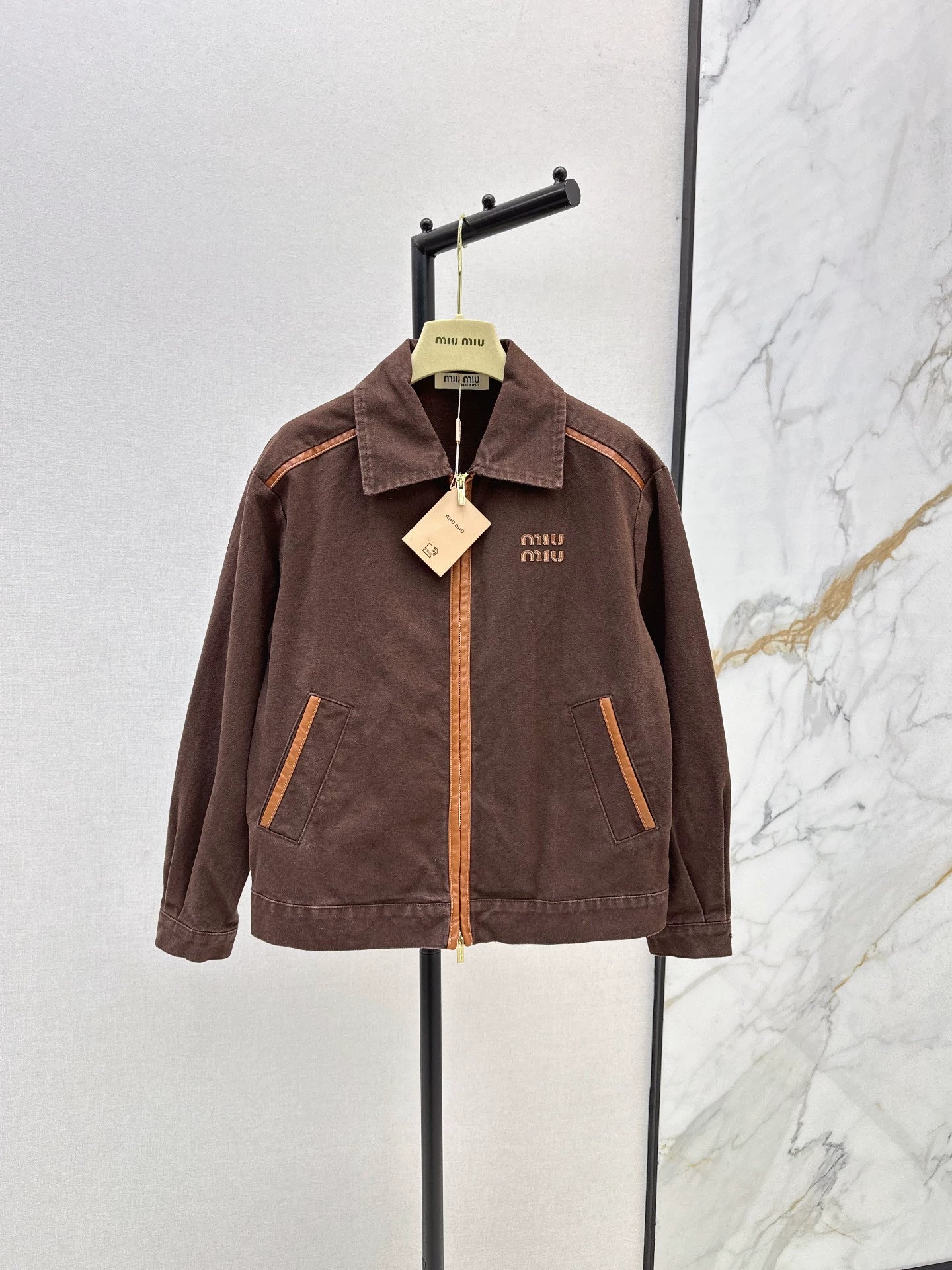 M 25 Brown denim jacket with leather detailing