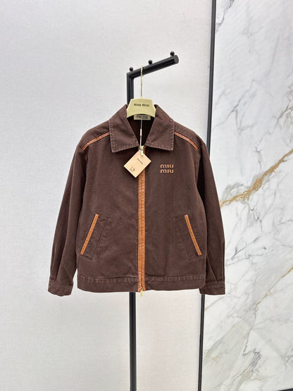 M 25 Brown denim jacket with leather detailing