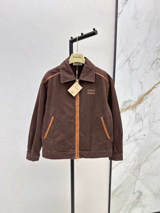 M 25 Brown denim jacket with leather detailing