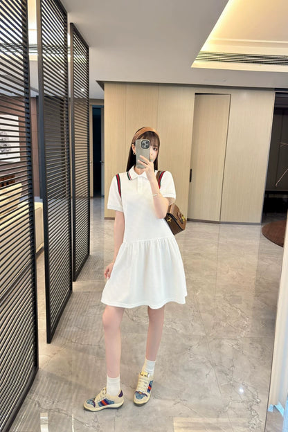 G 25 New Clashing Stripes Lapel Short Sleeve Casual Dresses