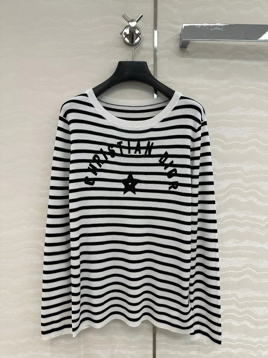D 25 new navy style stripes Lucky Star knitted long-sleeved top