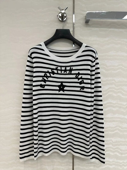 D 25 new navy style stripes Lucky Star knitted long-sleeved top