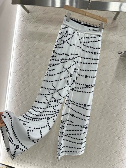 C 25 Pearl Chain Drawstring Straight Leg Pants