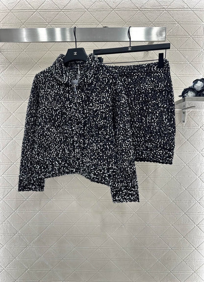 C 25 Grain lace knitted cardigan and skirt set
