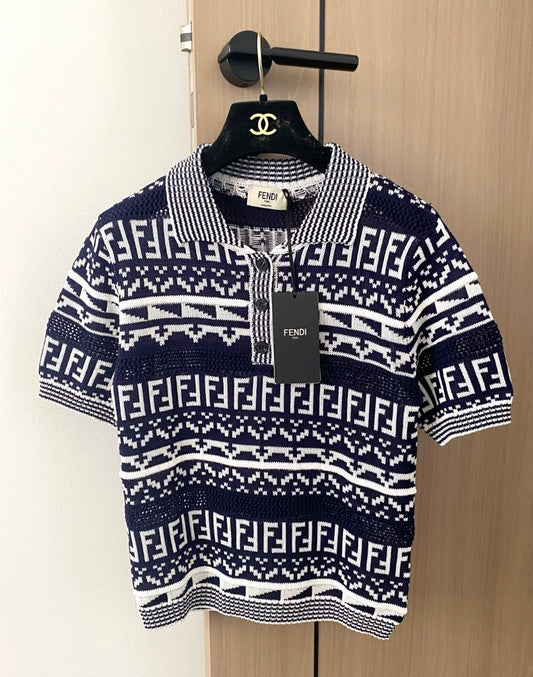 F 25 new pattern button lapel short sleeve knit