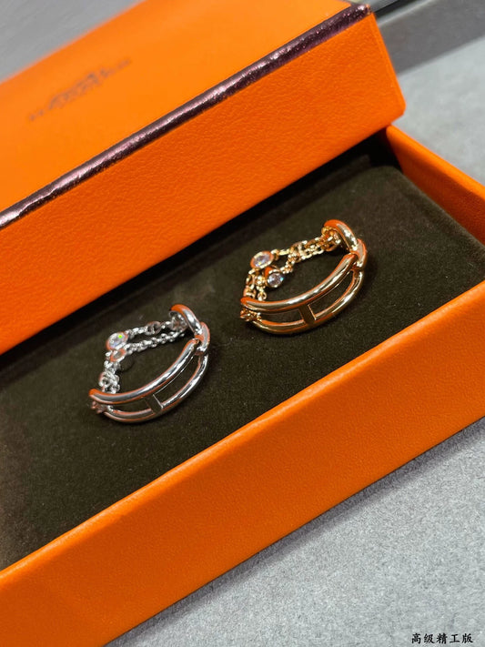 Double chain rhinestone ring