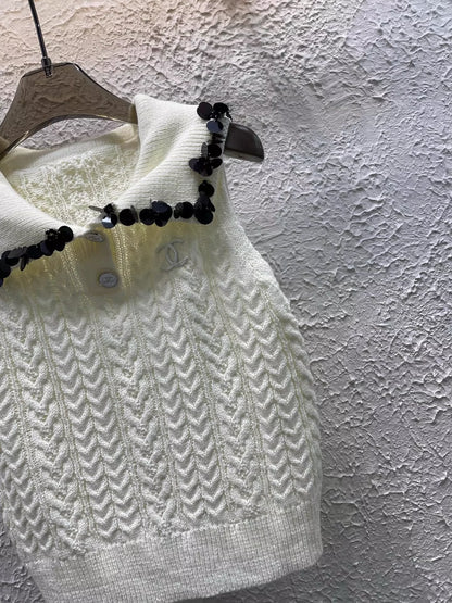 C 25 Black Sequin Embellished Turtleneck Vest