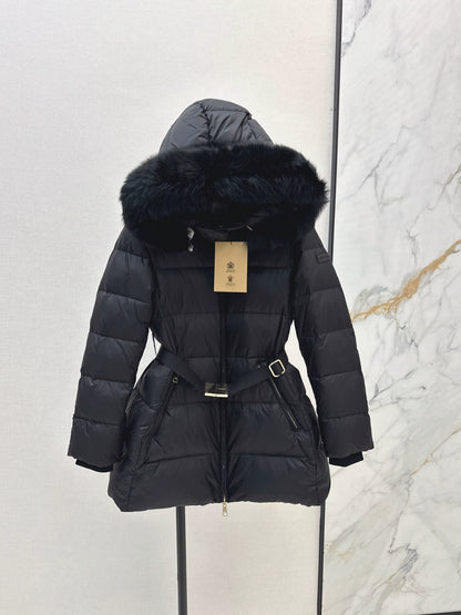 Bru 25fw Hooded slim-fit mid-length down jacket