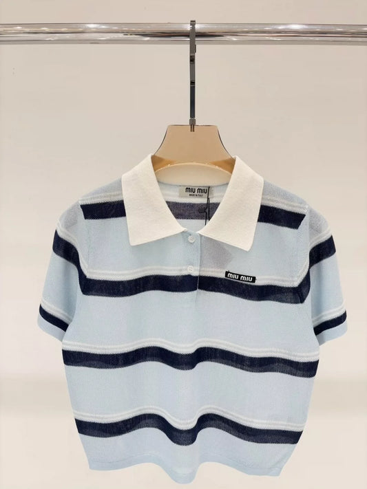 M 25 Summer New Striped Letter Logo Knitted Short Sleeves