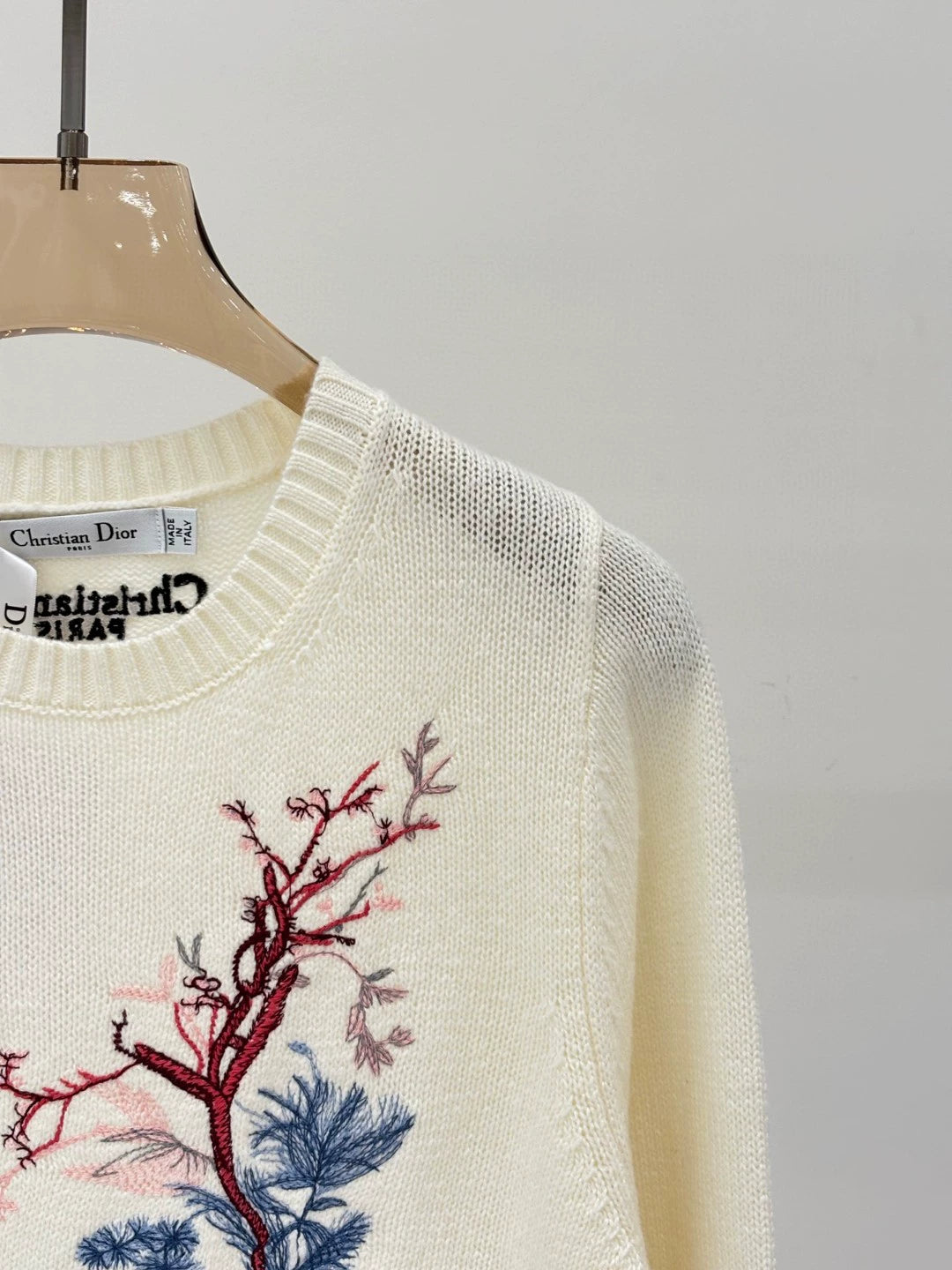 D 25 Spring and Summer New Round Neck Pine Branch Embroidery Jacquard Knitted Long Sleeve