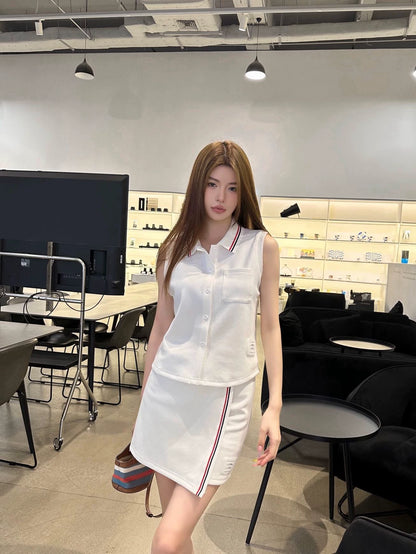 T 25 Sleeveless Top and Half Skirt Set(White Black)