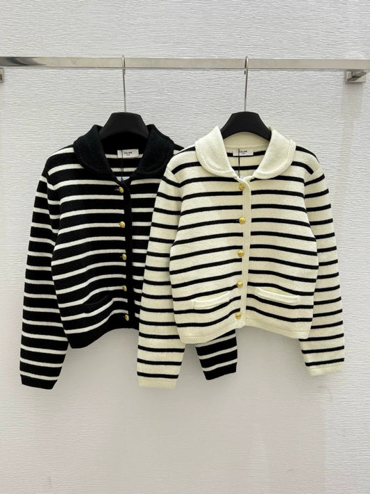 ce 25 Early Autumn New Striped Lapel Long Sleeve Cardigan