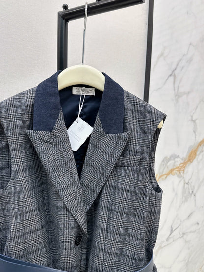 Bru 25 Blue plaid suit vest