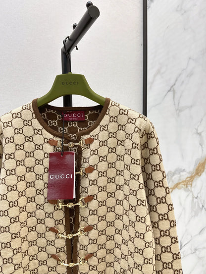 G New 25 Camel Apricot Cashmere Monogram Knit Cardigan