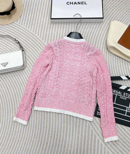 C 24 spring and summer new hollowed out logo buttons knit cardigan