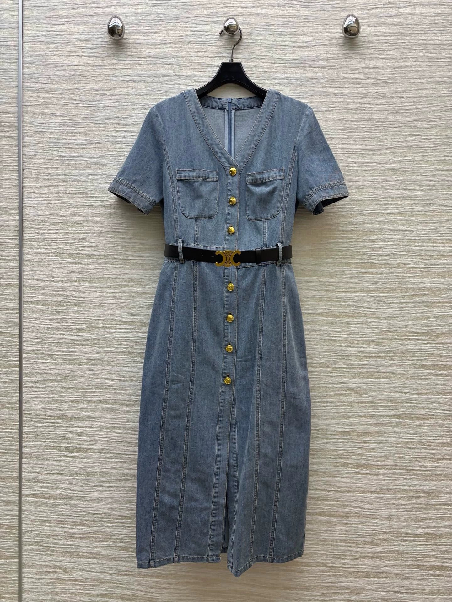 Ce 25 Spring/Summer V-Neck Belt Design Denim Dresses