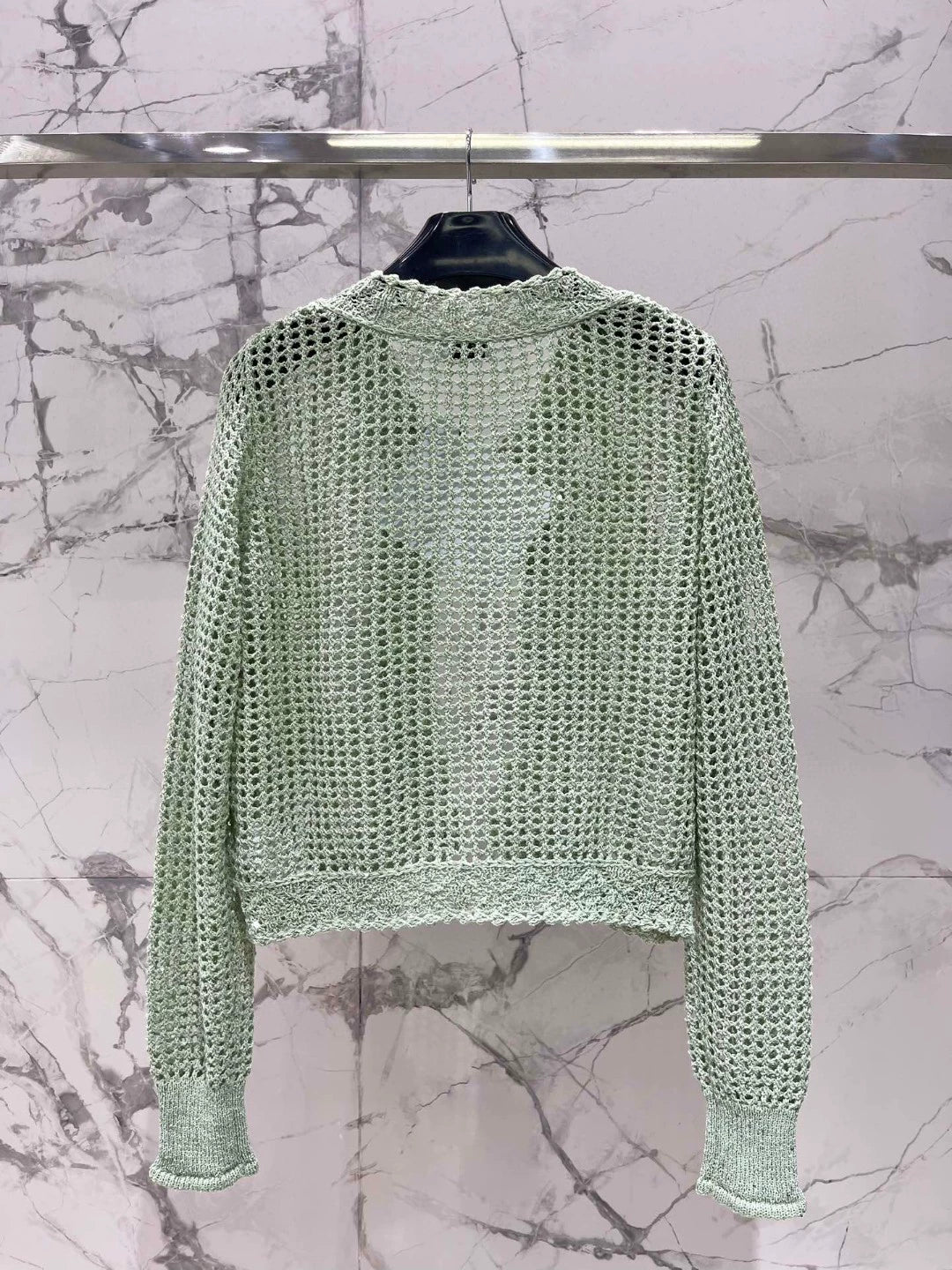 CE 25 new retro heavy-duty pearl diamond decoration lace crochet knitted cardigan