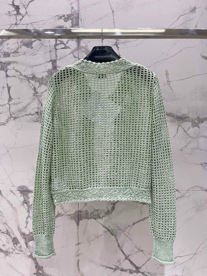 CE 25 new retro heavy-duty pearl diamond decoration lace crochet knitted cardigan