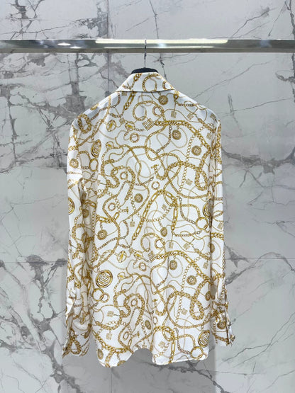 BA 25 new retro classic moon print long sleeve silk shirt