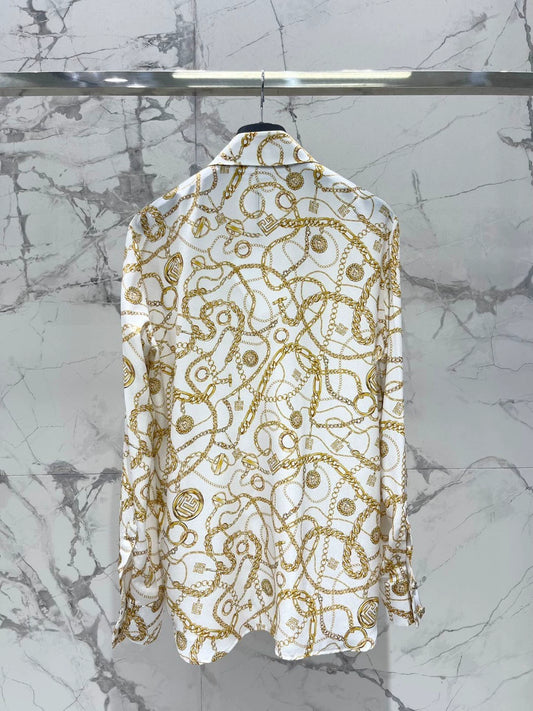 BA 25 new retro classic moon print long sleeve silk shirt