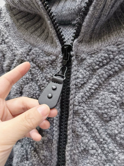 L 25 Yarn Diamond Zipper Long Sleeve Hoodie