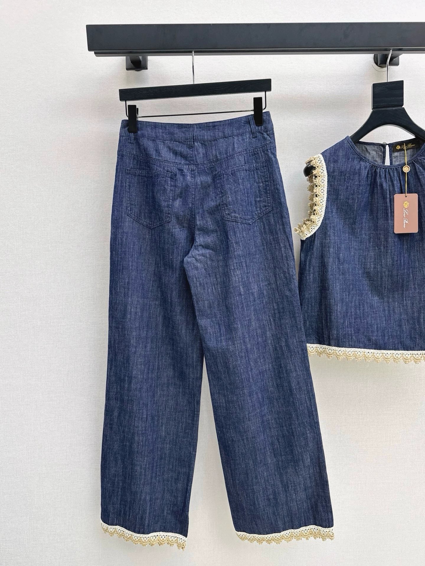 LO 25 Denim Sleeveless Vest + Straight Leg Pants Set