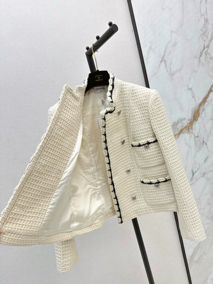 C 25 New double-breasted woven tape trim design stand collar jacket