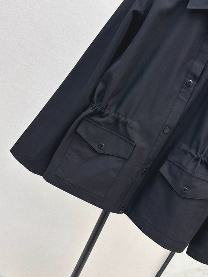 Mon 25fw New style drawstring waist mid-length trench coat