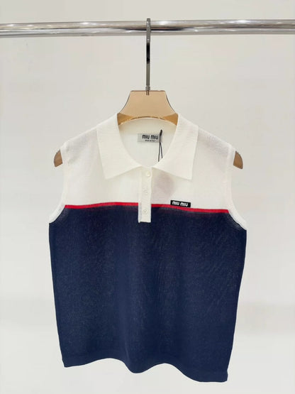 M 25 Summer new lapel letter logo stitching casual knitted vest