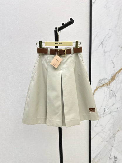 M 25Ss Fall/Winter New Belt-Adorned Low-Rise Light Khaki Midi Skirt