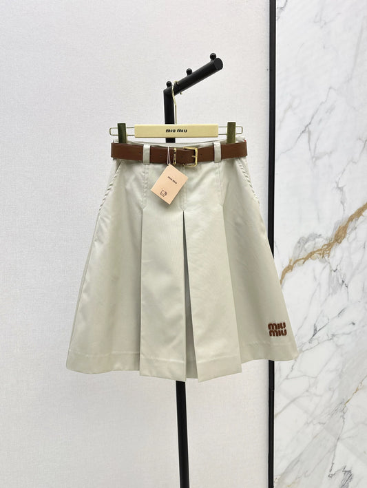 M 25Ss Fall/Winter New Belt-Adorned Low-Rise Light Khaki Midi Skirt
