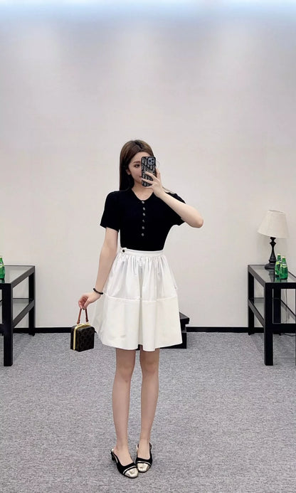 C 25 spring and summer new Flying Swallow logo buttons knitted short sleeve