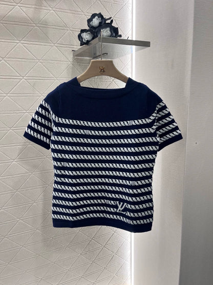 L 25 Spring Summer New Jacquard Rope Knit Short Sleeve Top