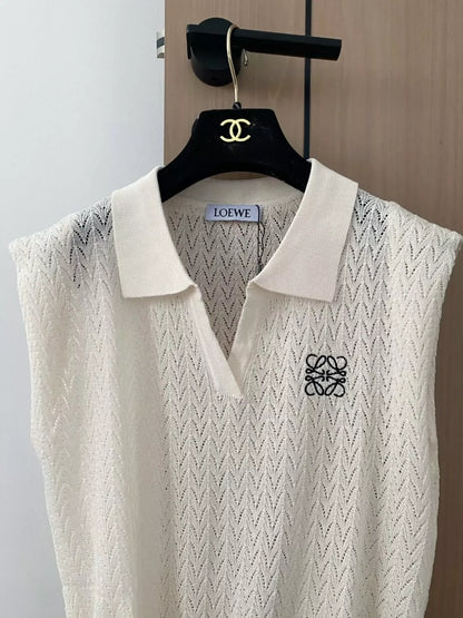 LO 25 New Embroidered Tied Lapel Sleeveless Knit Tank Top