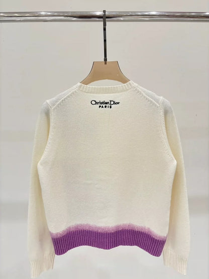 D 25 Early Autumn New Round Neck Peony Embroidery Knitted Top